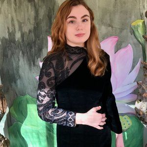 Vintage Victor Costa  Velvet Black Dress with lacing and beadwork